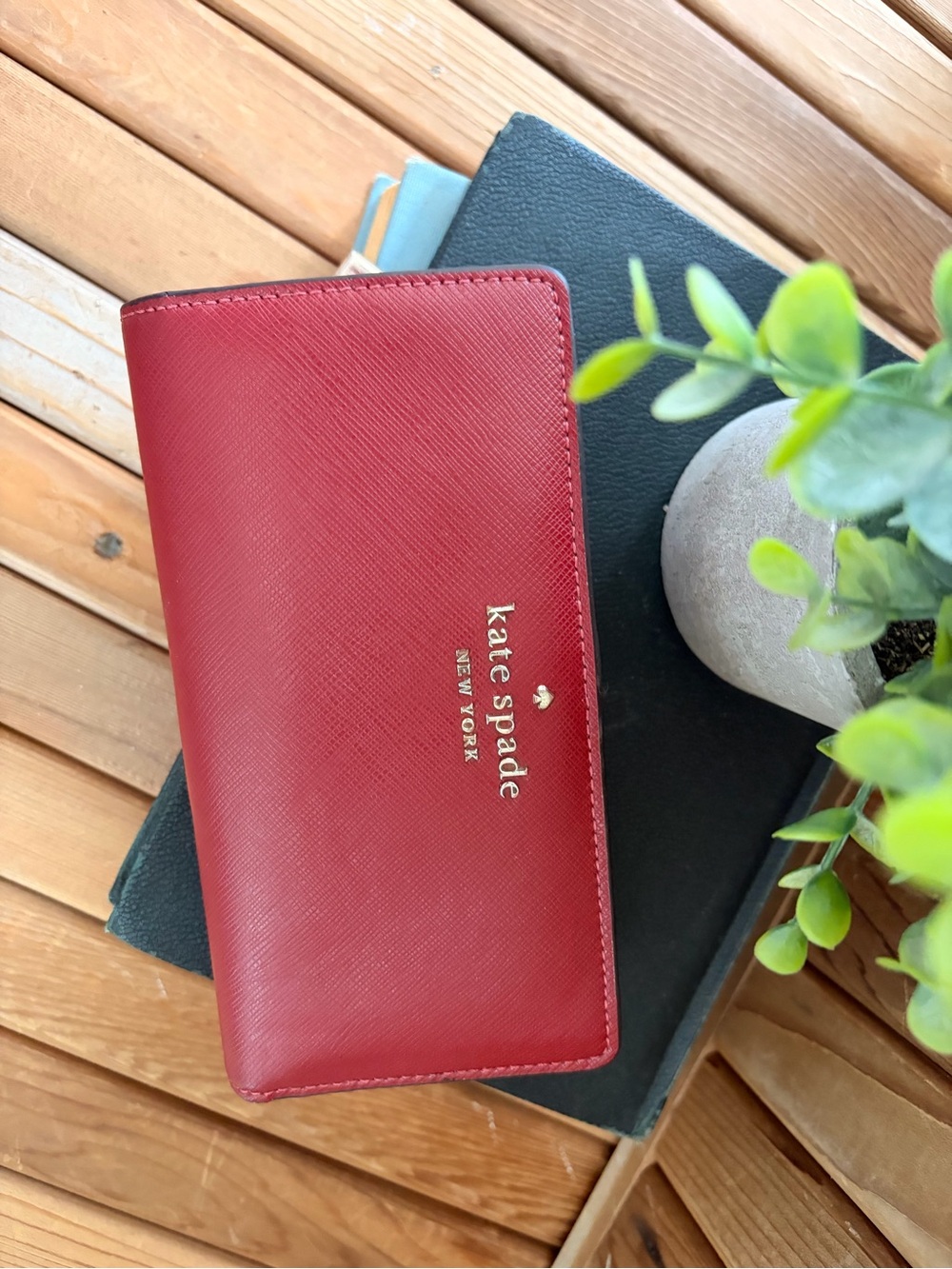 Kate Spade in Red Saffiano Leather Bifold Wallet - Picture 9 of 11